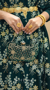 Dark Green Velvet Clutch Bag