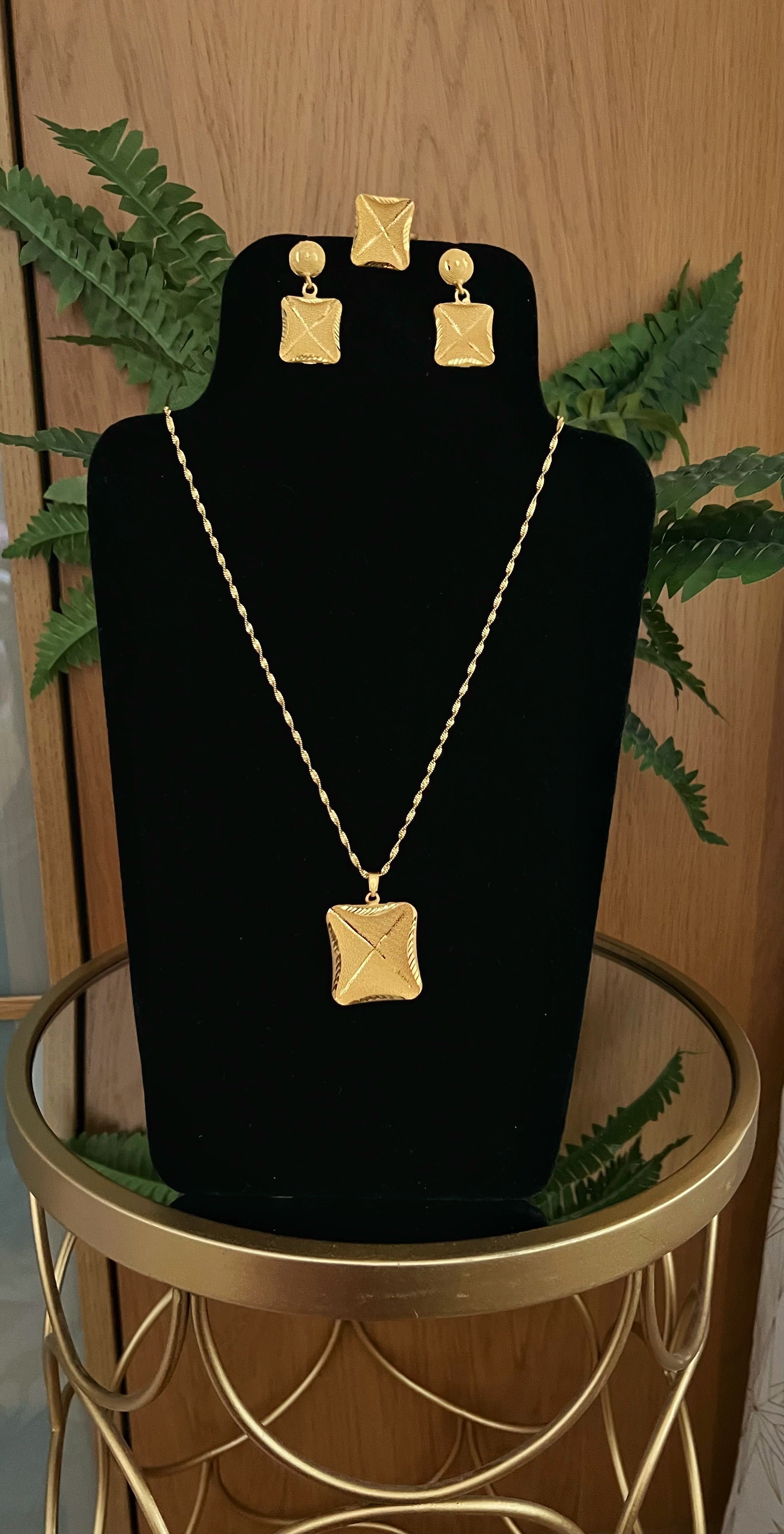 Long Gold Square Necklace