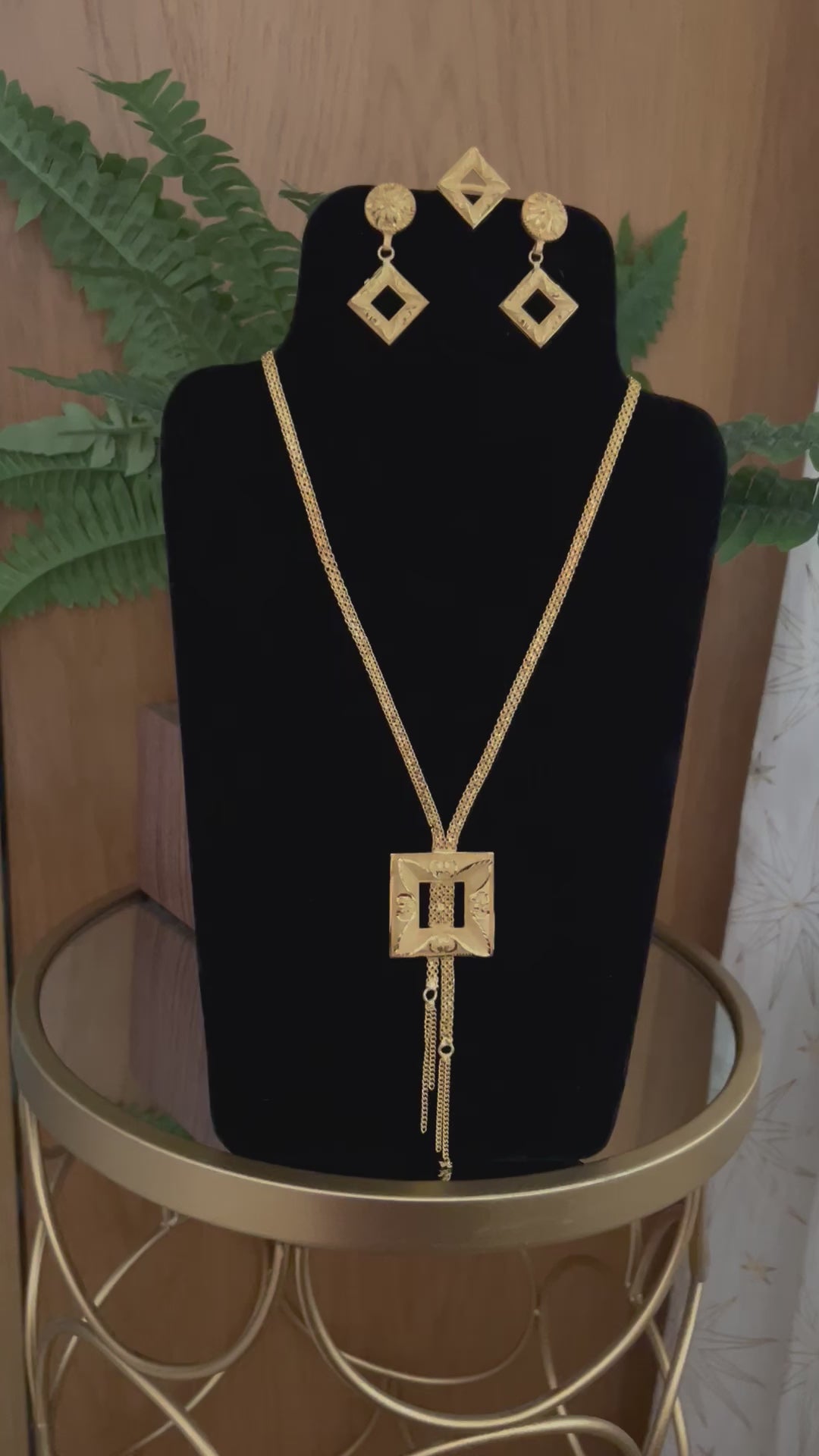 Long Gold Square Necklace